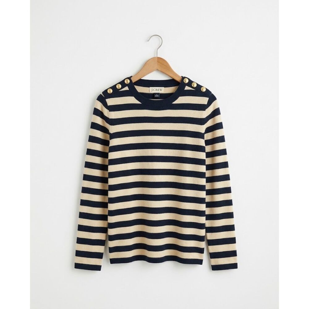 J.CREW Perfect Fit Striped Long Sleeve Top with Shoulder Buttons - Size L